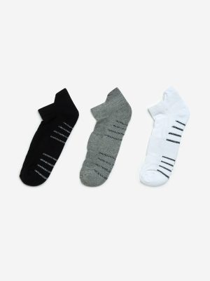 WES Lounge Grey Cotton-Blend Trainer Socks - Pack of 3