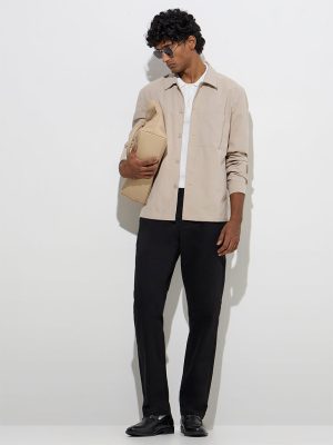 WES Formals Beige Solid Relaxed-Fit Jacket