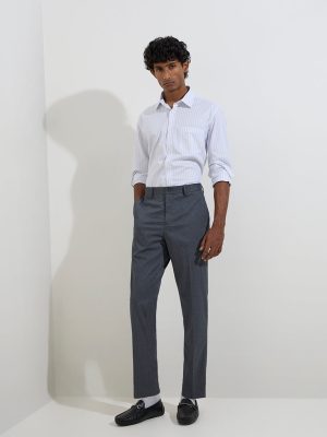 WES Formals Charcoal Slim-Fit Mid-Rise Trousers