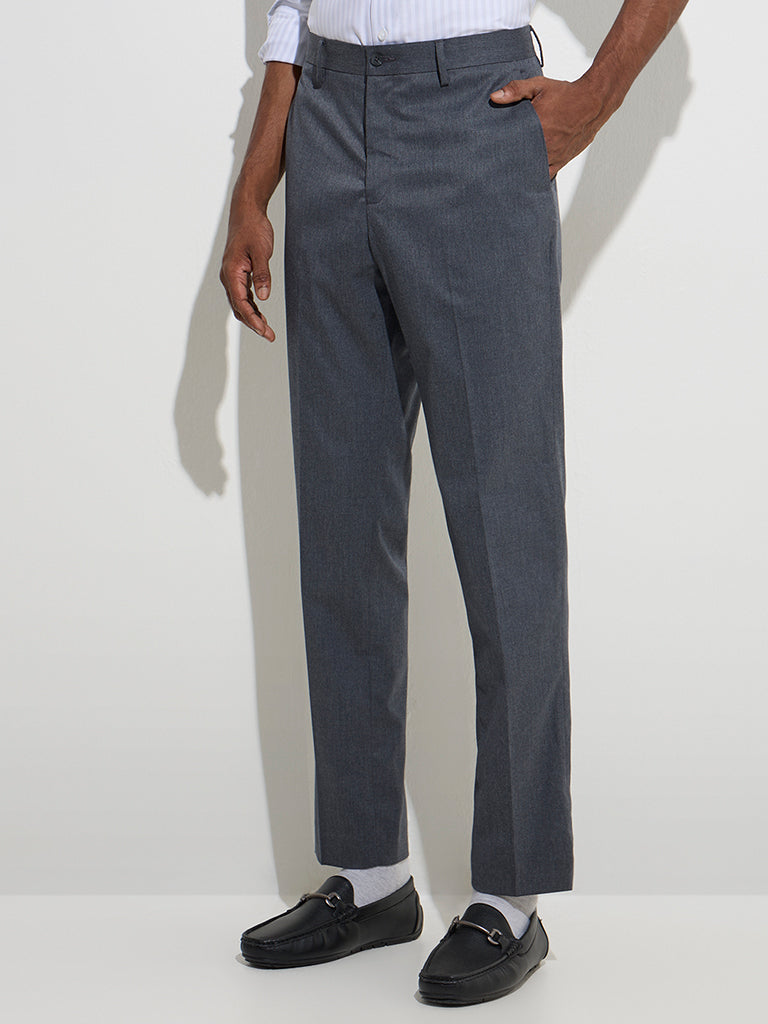 WES Formals Charcoal Slim-Fit Mid-Rise Trousers - Image 2