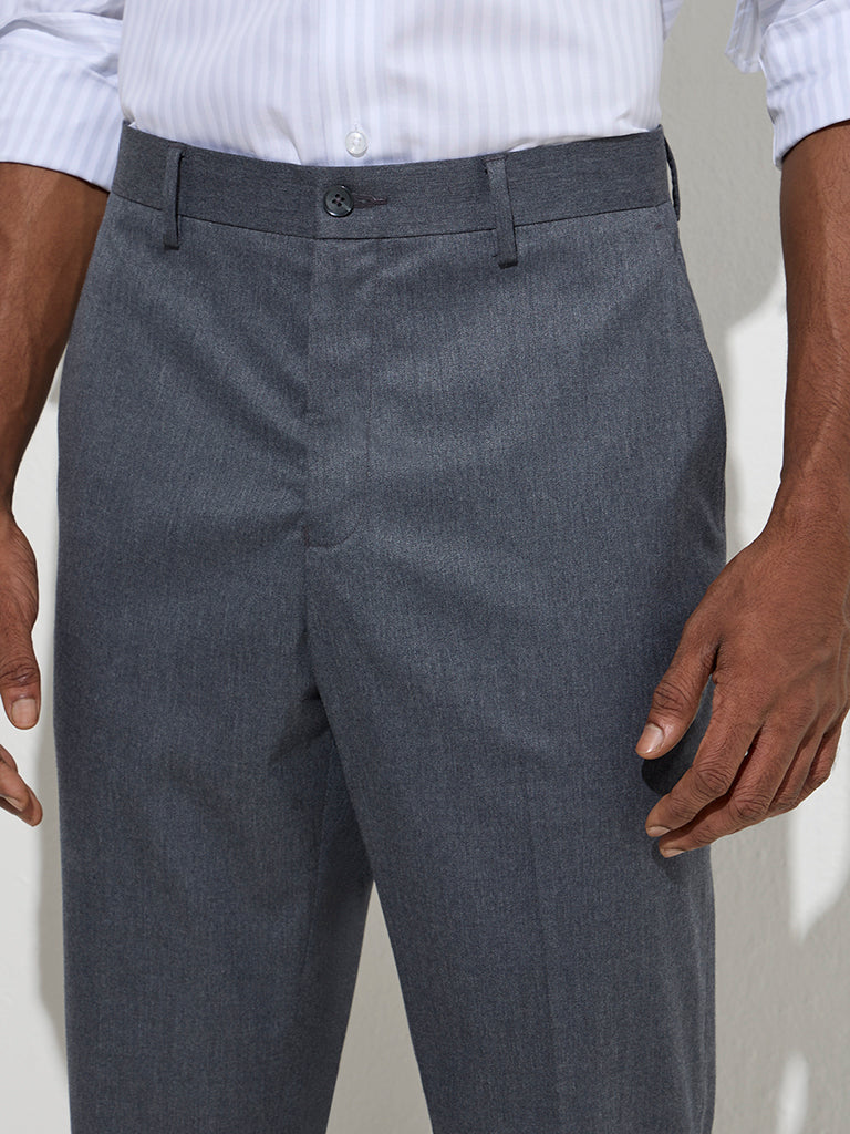 WES Formals Charcoal Slim-Fit Mid-Rise Trousers - Image 3