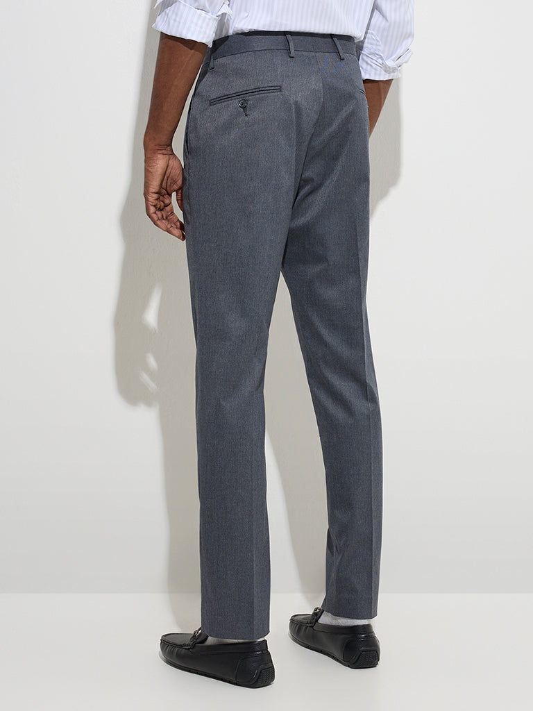 WES Formals Charcoal Slim-Fit Mid-Rise Trousers - Image 4