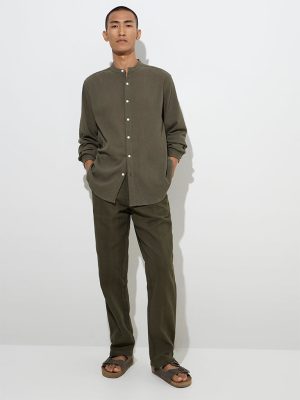 ETA Olive Knit-Textured Relaxed-Fit Mid-Rise Cotton Chinos