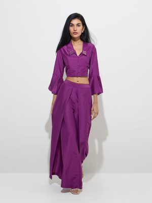 Vark Plum Embellished Ethnic Top