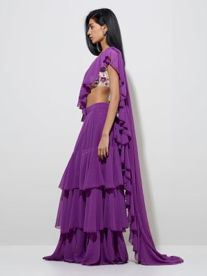 Vark Plum Sequins Embellished Ready-To-Wear Saree