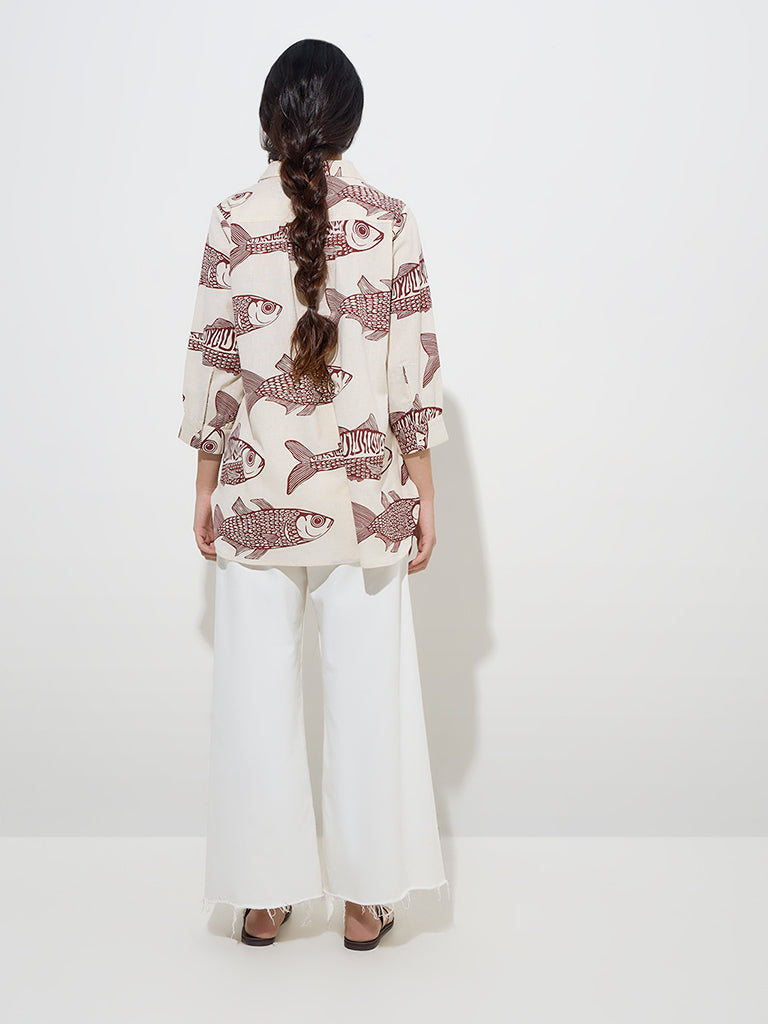 Utsa Red Marine-Inspired Cotton-Blend Tunic - Image 4