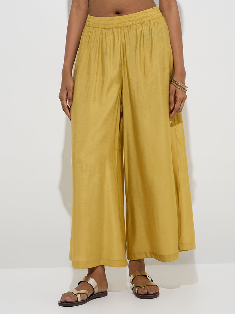 Utsa Yellow Solid Palazzos