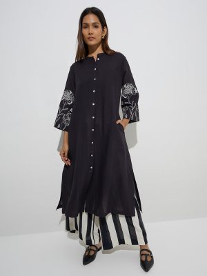 Zuba Black Stripe Printed Ethnic Palazzos