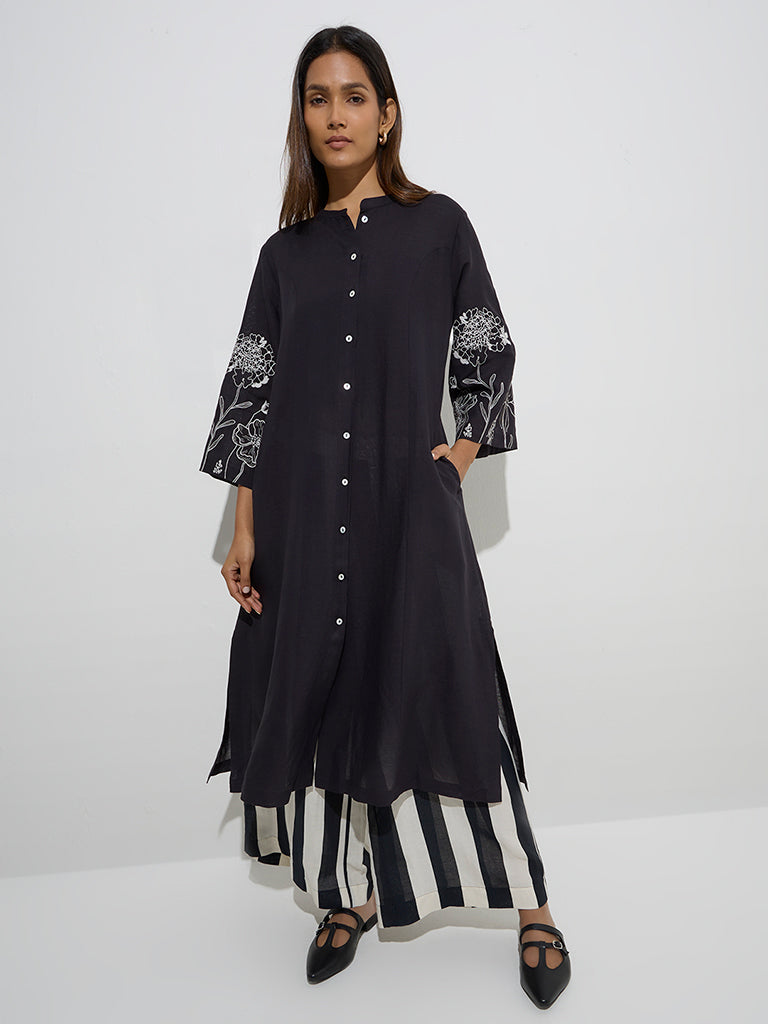 Zuba Black Stripe Printed Ethnic Palazzos