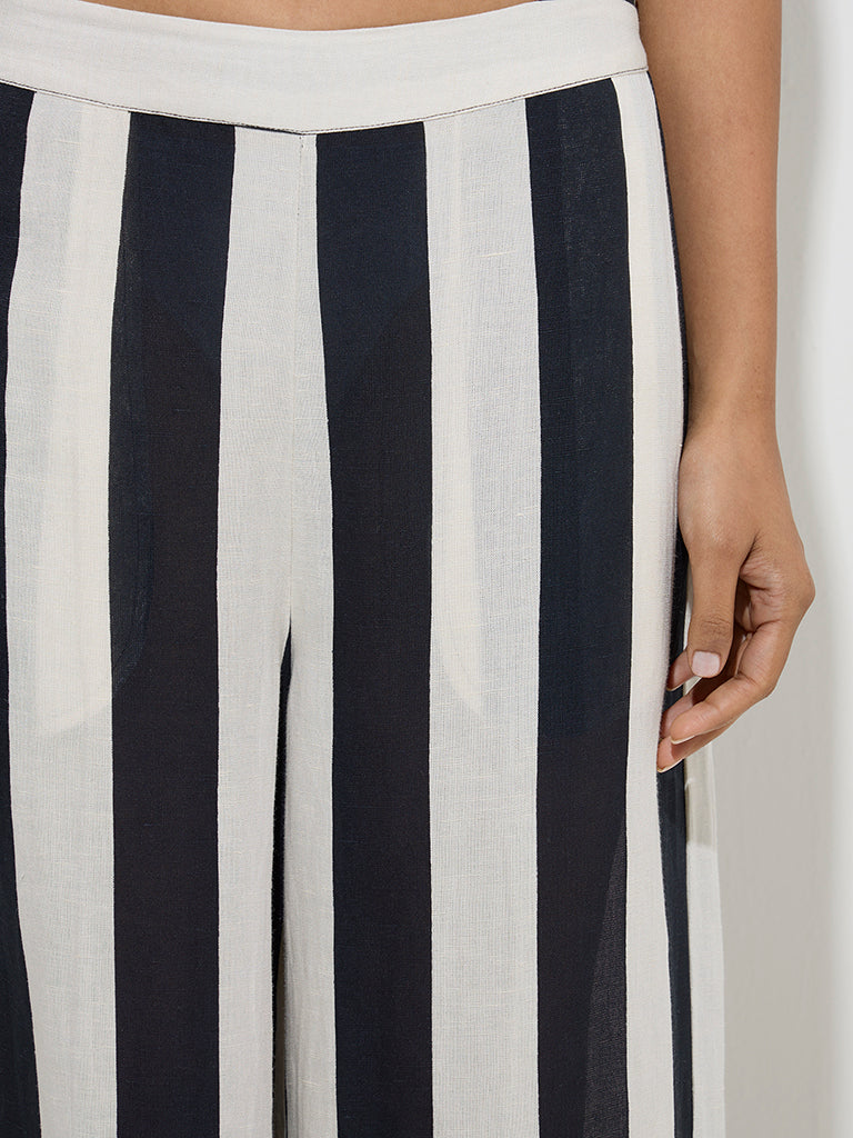 Zuba Black Stripe Printed Ethnic Palazzos - Image 3