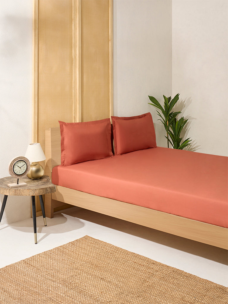 Westside Home Ochre Solid King Bed Fitted Sheet and Pillowcase Set