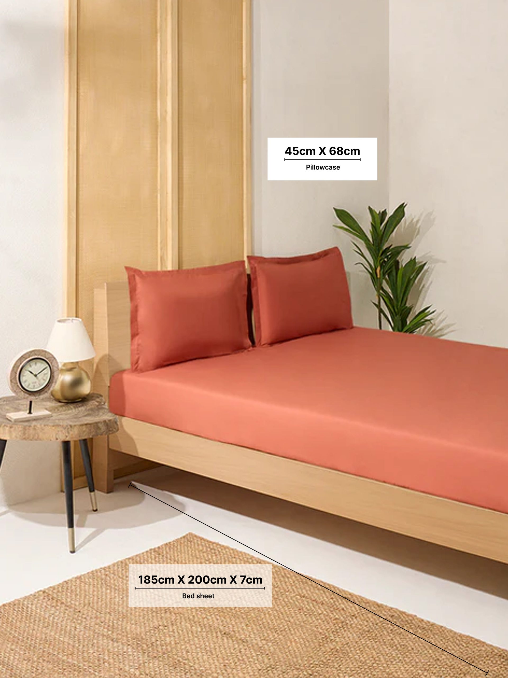 Westside Home Ochre Solid King Bed Fitted Sheet and Pillowcase Set - Image 4
