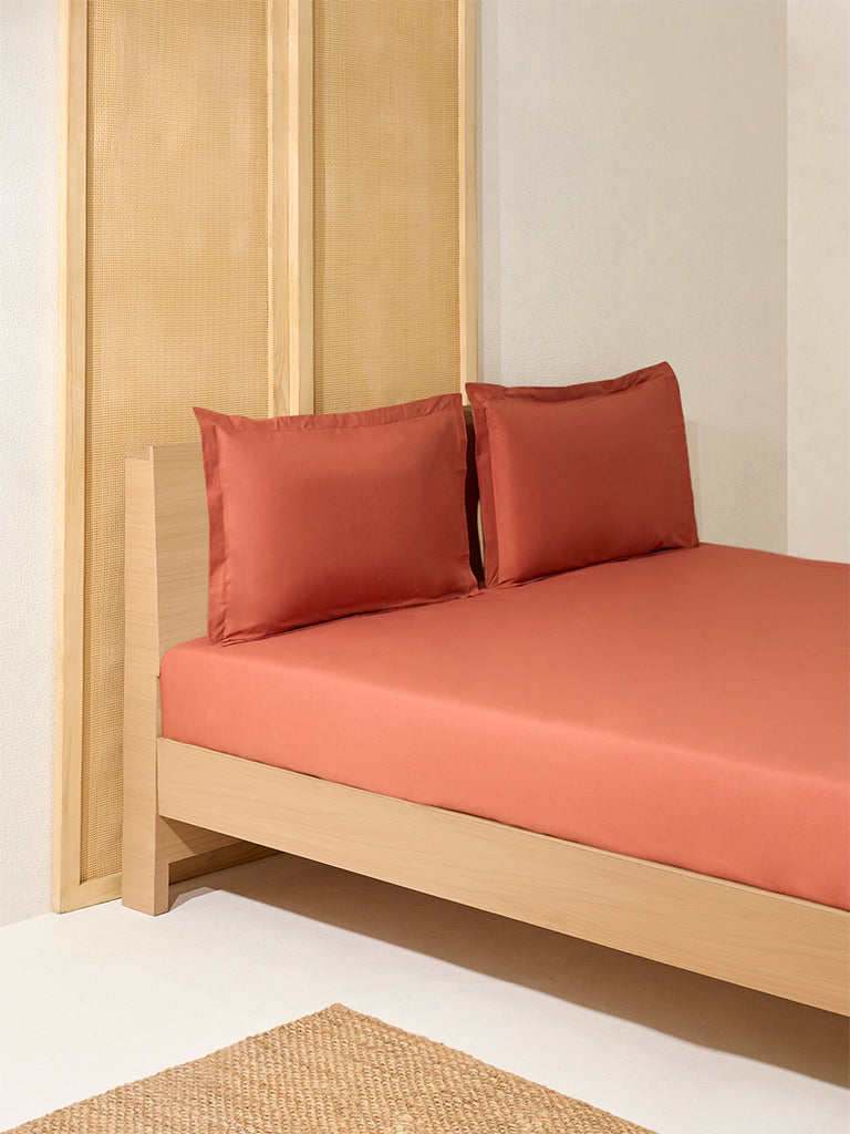 Westside Home Ochre Solid King Bed Fitted Sheet and Pillowcase Set - Image 2