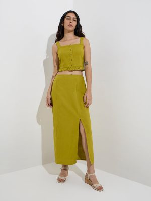 LOV Olive High-Rise Cotton-Blend Skirt