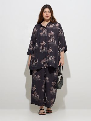 Diza Black Tropical-Inspired Palazzos