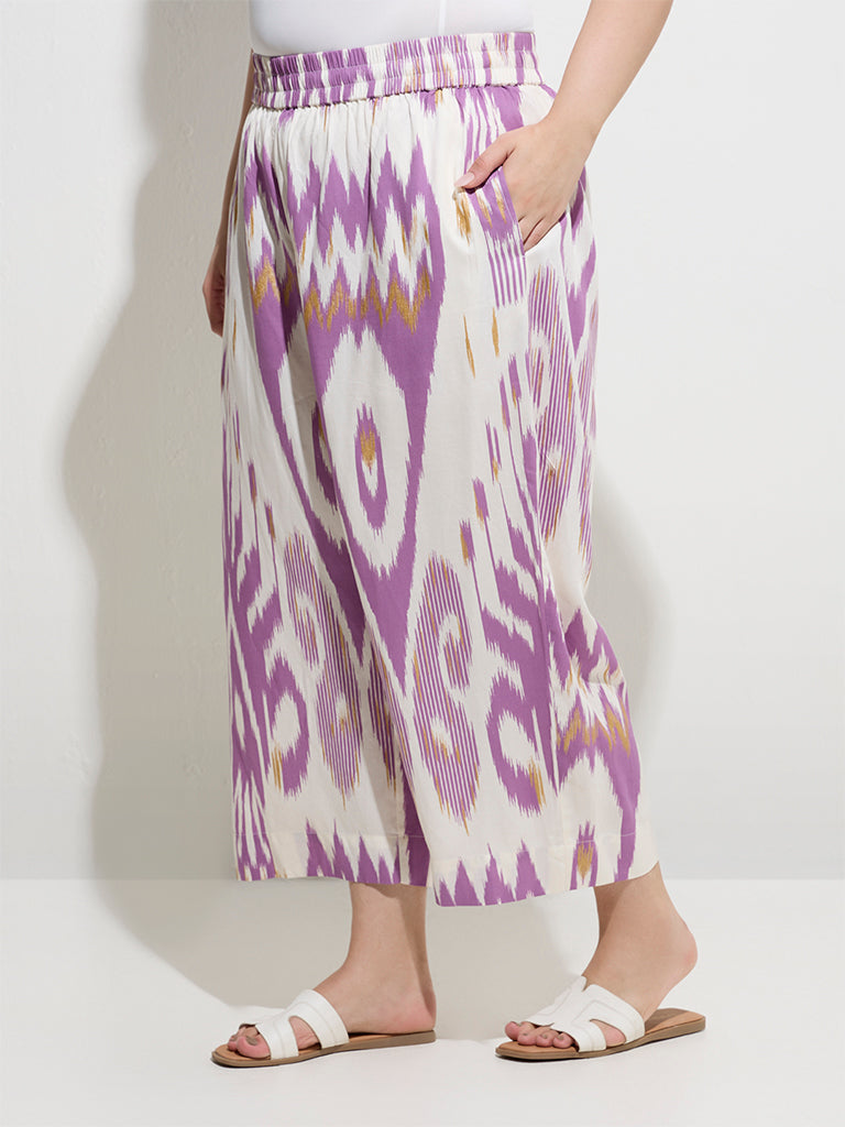 Diza Purple Ikat Printed Ethnic Pants - Image 2