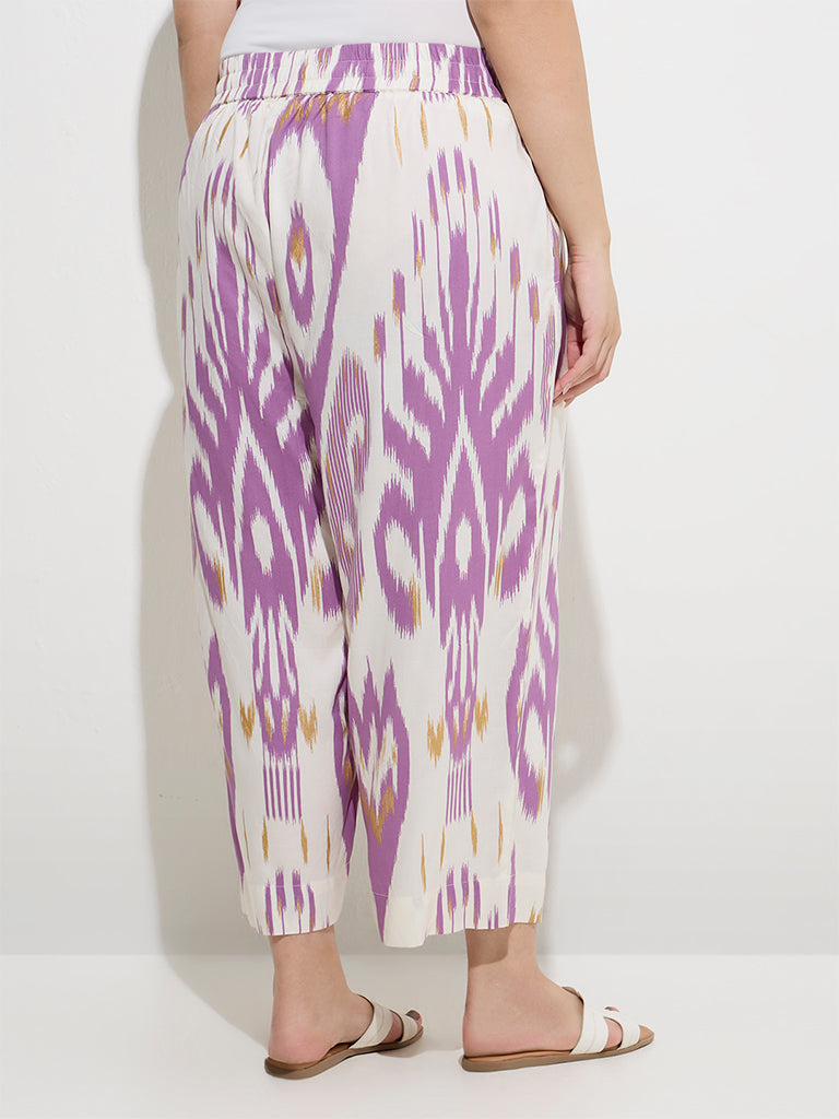 Diza Purple Ikat Printed Ethnic Pants - Image 4