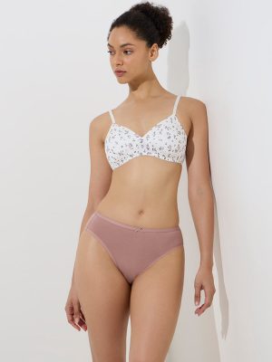 Wunderlove Brown Solid Cotton-Blend Briefs - Pack of 3