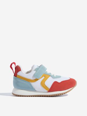 Yellow White Colour-Blocked Lace-Up Sneakers