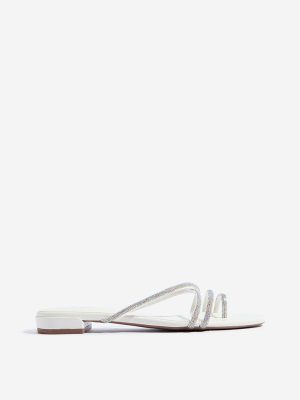 LUNA BLU Silver Diamante Multi Strap Slides