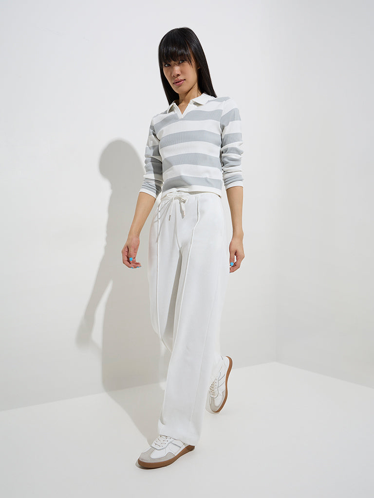 Studiofit Grey Ribbed-Textured Cotton-Blend T-Shirt - Image 3