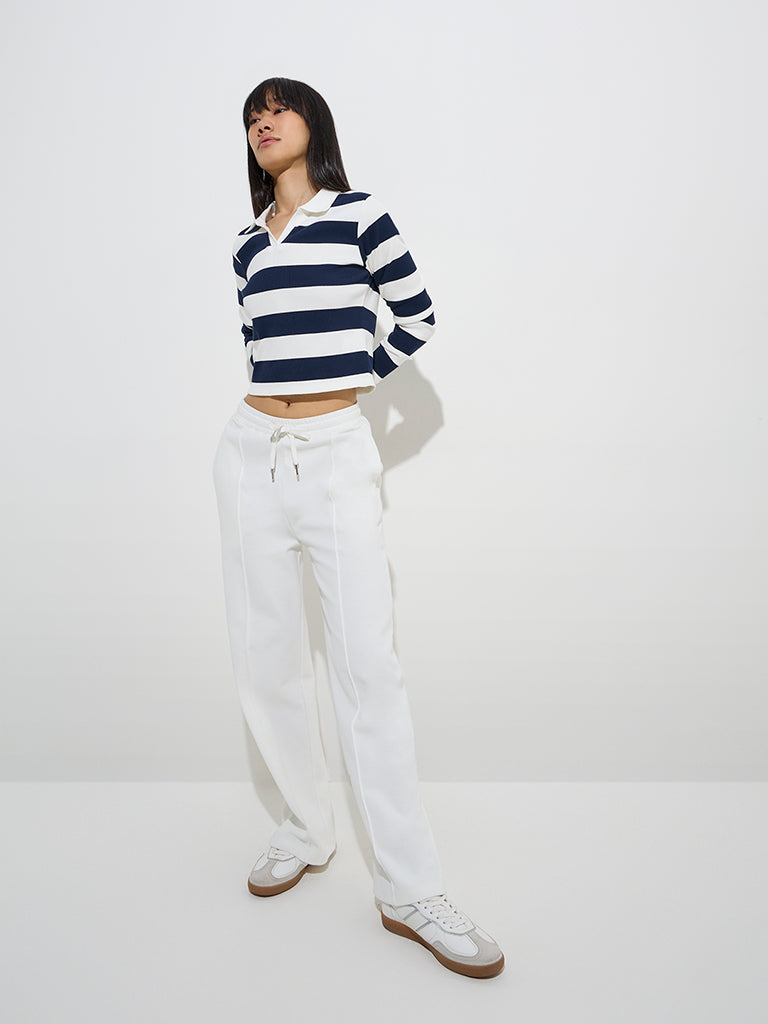 Studiofit Navy Ribbed-Textured Cotton-Blend T-Shirt - Image 3