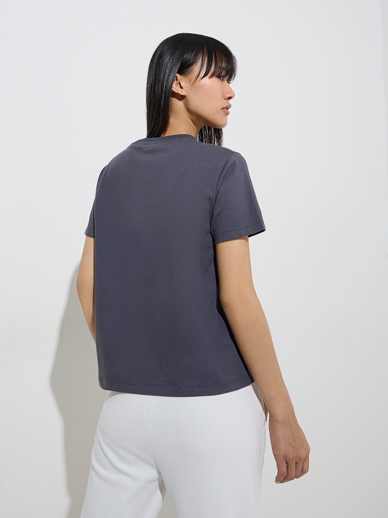 Studiofit Dark Grey Text Design Cotton T-Shirt - Image 4