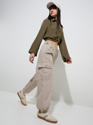Nuon Beige High-Rise Denim Cargo Pants