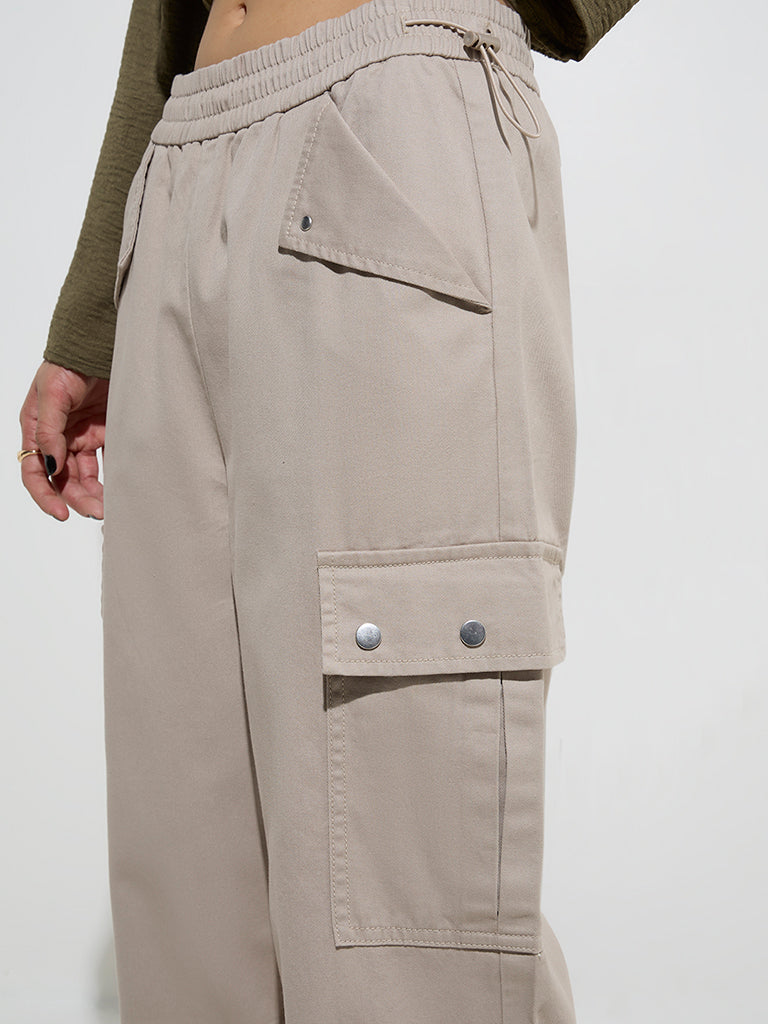Nuon Beige High-Rise Denim Cargo Pants - Image 2