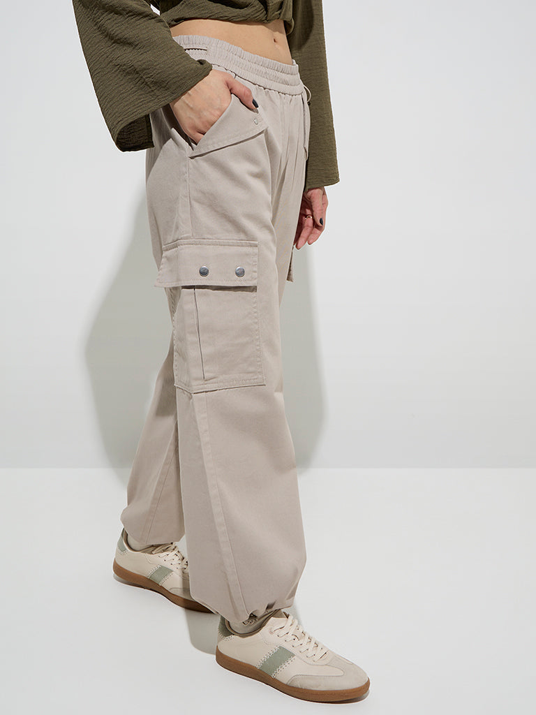 Nuon Beige High-Rise Denim Cargo Pants - Image 3