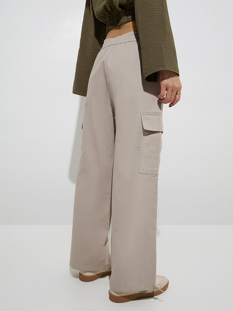 Nuon Beige High-Rise Denim Cargo Pants - Image 4