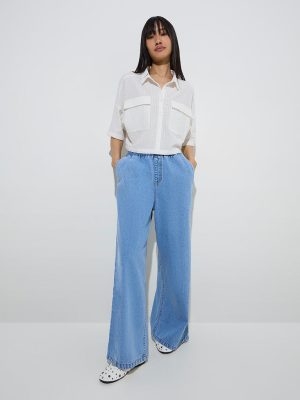 Nuon Blue Wide-Leg High-Rise Jeans