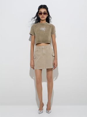 Nuon Beige High-Rise Denim Skirt