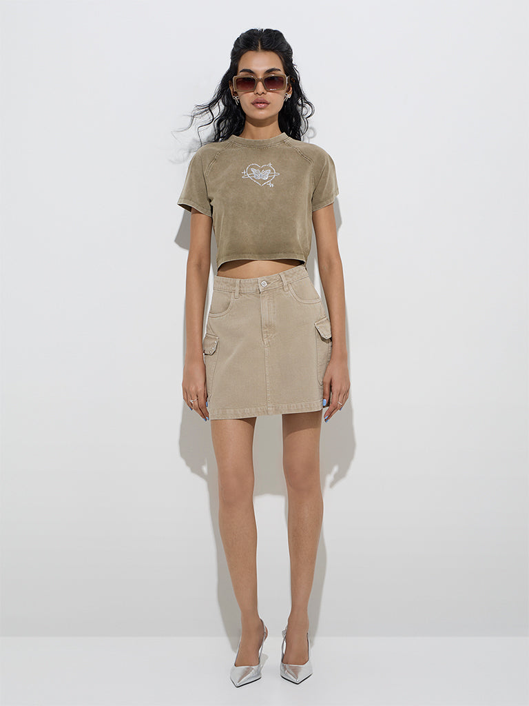 Nuon Beige High-Rise Denim Skirt