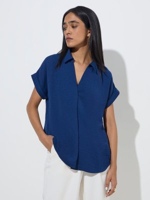 Wardrobe Blue Textured Blouse