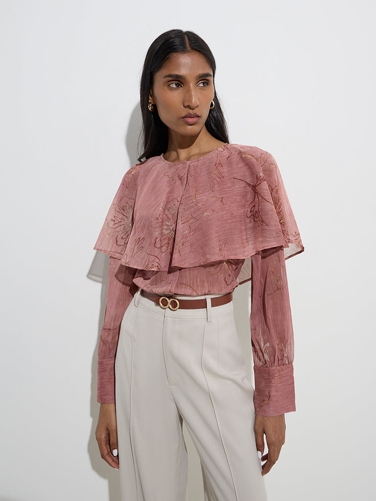 Wardrobe Dusty Pink Floral Design Top with Camisole