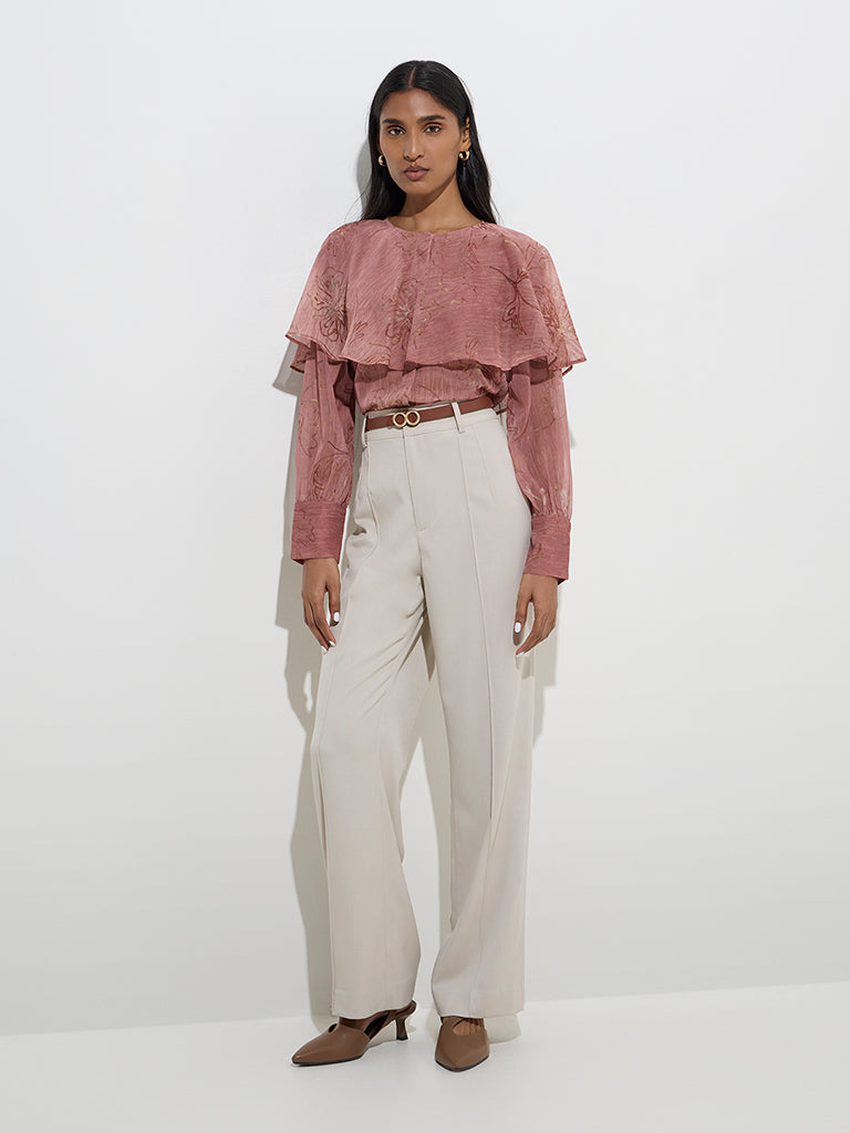 Wardrobe Dusty Pink Floral Design Top with Camisole - Image 3