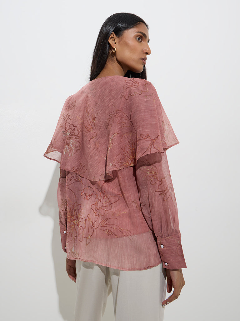 Wardrobe Dusty Pink Floral Design Top with Camisole - Image 4