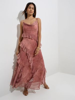 Wardrobe Dusty Pink Floral Design A-Line Dress