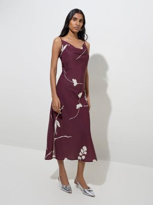 Wardrobe Burgundy Floral Printed Slip Dress