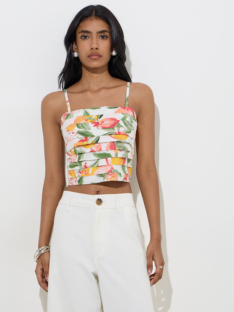 LOV White Botanical Design Cotton Top