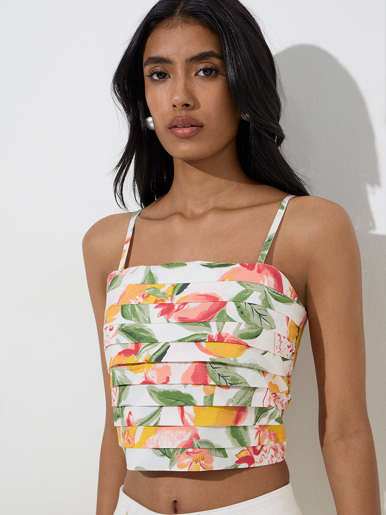 LOV White Botanical Design Cotton Top - Image 2