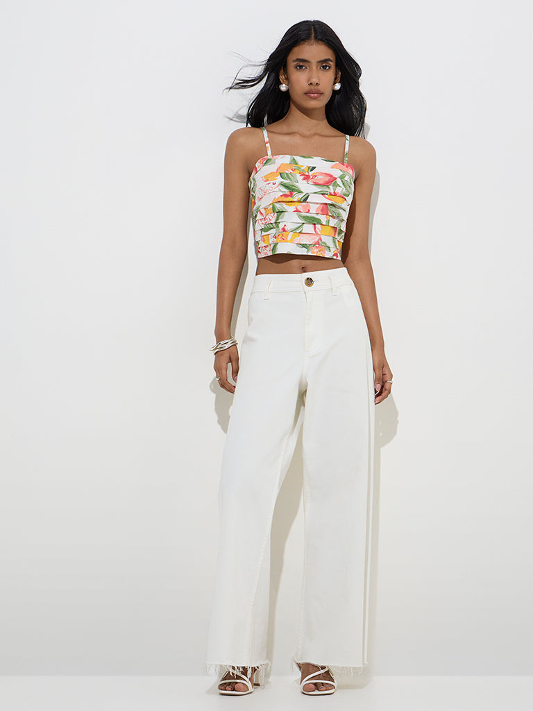 LOV White Botanical Design Cotton Top - Image 3