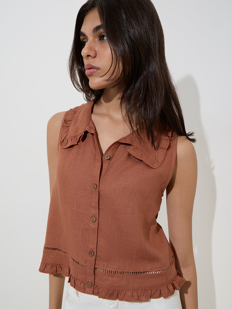 LOV Tan Solid Blouse - Image 2