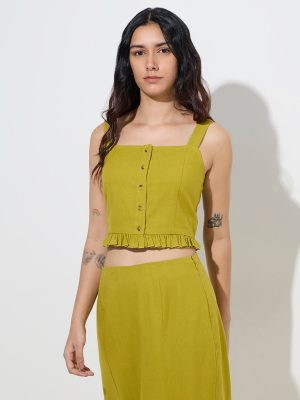 LOV Olive Cotton-Blend Top