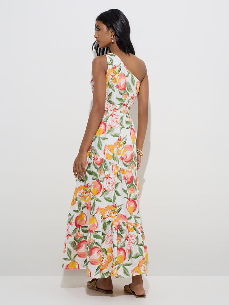 LOV White Botanical Design One-Shoulder Dress - Image 4