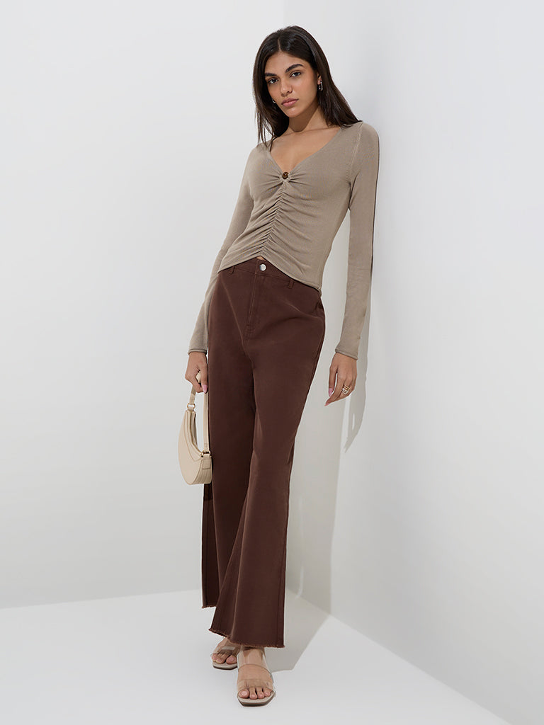 LOV Taupe Ruched Top - Image 4