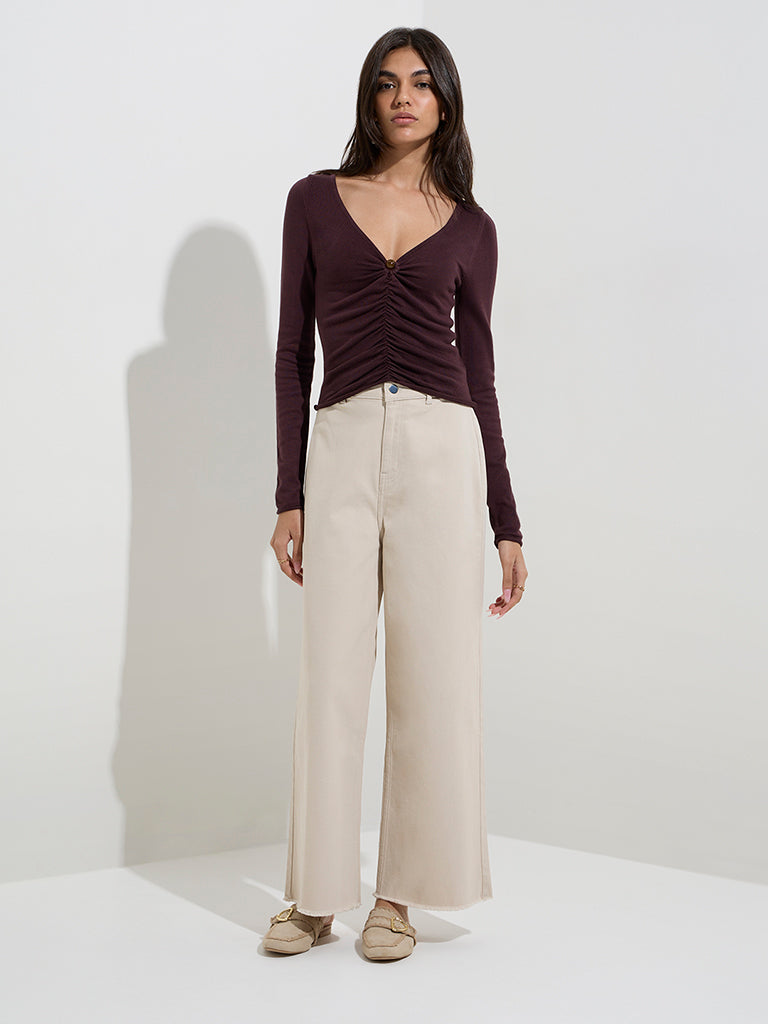 LOV Dark Brown Ruched Top - Image 4