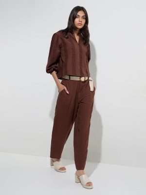 LOV Dark Brown High-Rise Trousers with belt