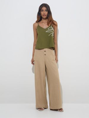 LOV Beige Wide-Leg Fit High-Rise Trousers